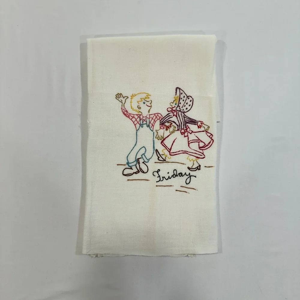 Vintage Days of the Week Tea Towels Hillbilly White Kitsch